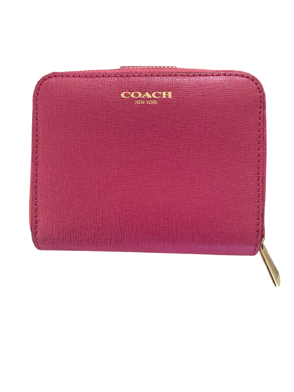 NWOT Coach Saffiano Wallet Bright Pink Fuchsia Leather Billfold Zip-Around Gold